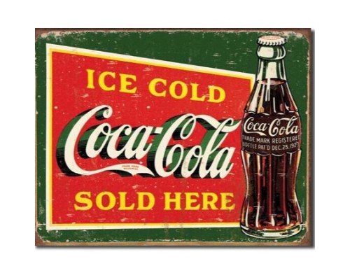 Enseigne Coca-Cola en métal / Ice Cold Green